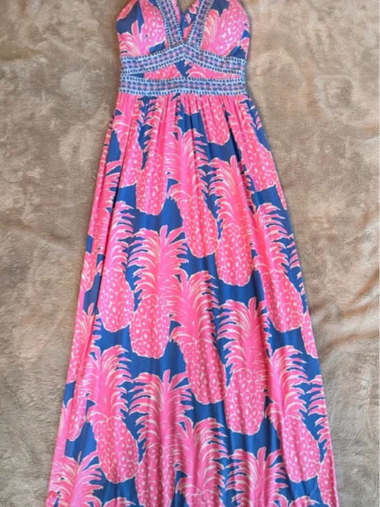 Lilly Pulitzer Dresses & Skirts - Lilly Pulitzer Pink & Blue Pineapple Maxi Dress